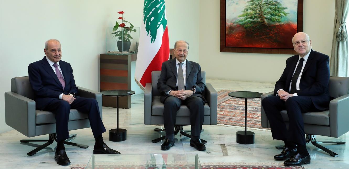 الرؤساء الثلاث مقررات الاجتماع الثلاثي في بعبدا: لاستمرار الجهود الاميركية في ترسيم الحدود