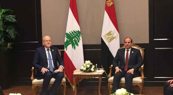 السيسي لميقاتي: أعطينا توجيهات فورية لتزويد لبنان بأدوية ولقاحات مضادة لكوليرا