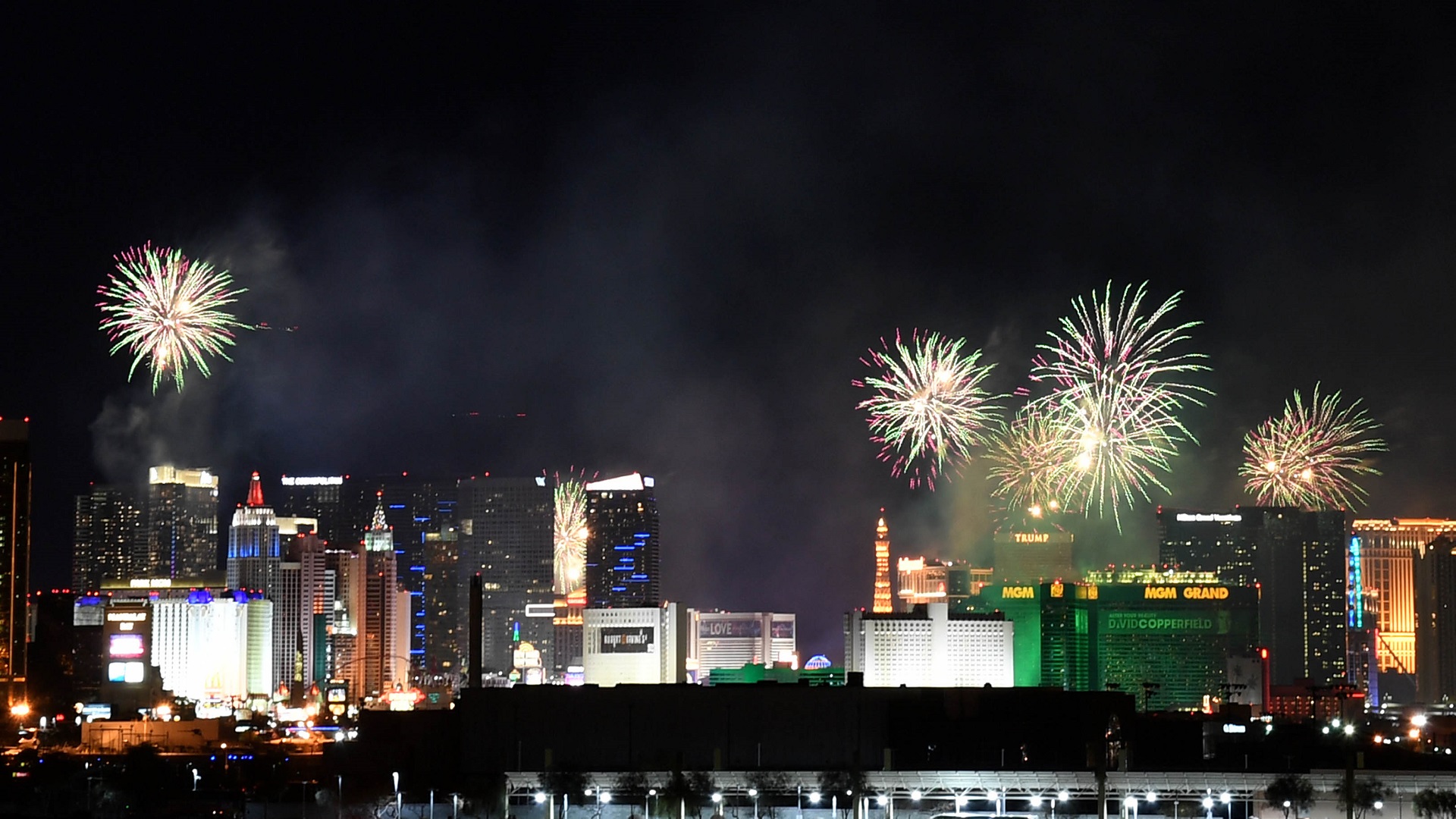 New Year Fireworks Light Up Over The Las Vegas Strip