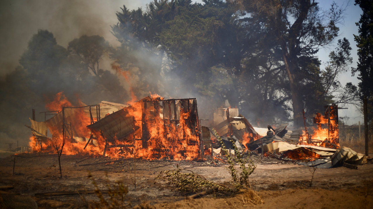 Wildfire burns parts of rural areas in Quillon, Chile بالفيديو- حرائق الغابات تُخلّف عشرات القتلى في تشيلي