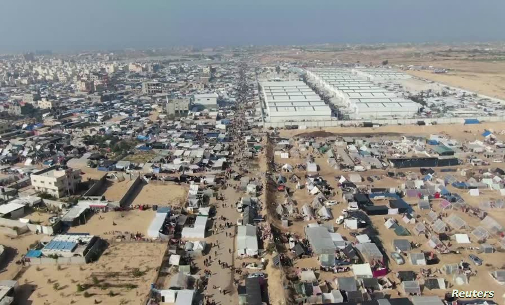 Drone footage shows displaced Gazans and tents in Rafah