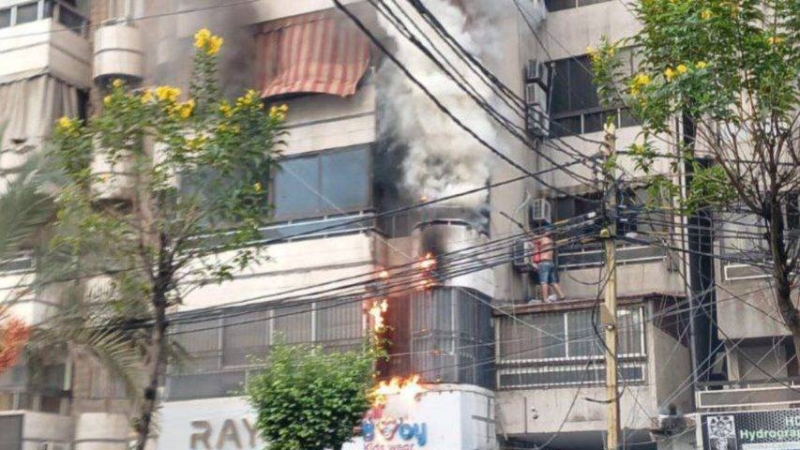 بالفيديو- حريق في Hotel Pearl في منطقة معوّض