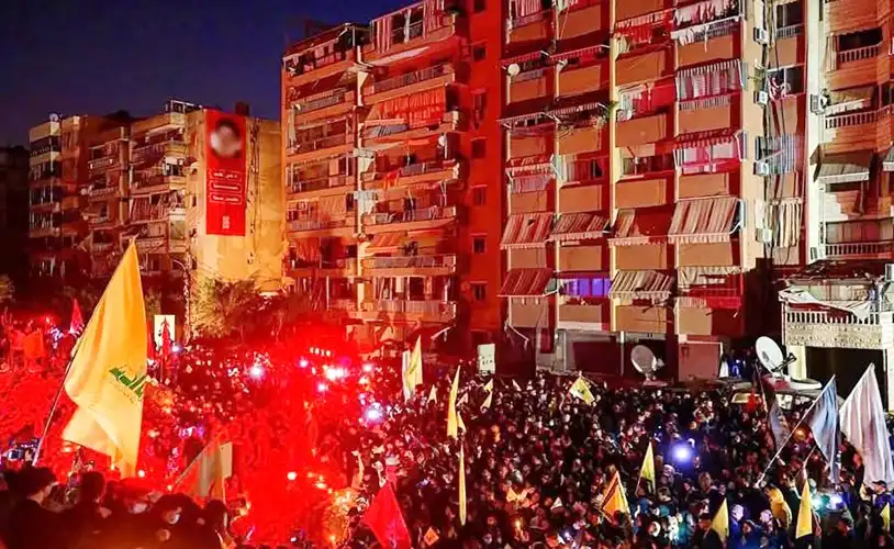 مكان اغتيال نصرالله احتفال ليلي مكان اغتيال نصرالله احتفال ليلي