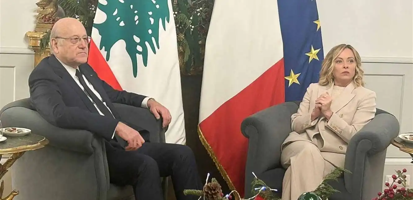 ميقاتي خلال لقائه مع جورجيا ميلوني ميقاتي خلال لقائه مع جورجيا ميلوني