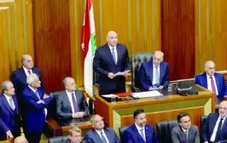 الرئيس اللبناني جوزيف عون خلال إلقائه خطاب القَسَم بمجلس النواب