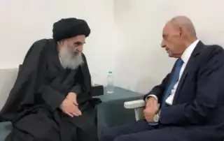 السيستاني خلال استقباله في أبريل 2019 رئيس البرلمان اللبناني نبيه بري